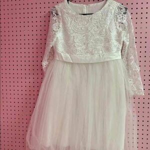 Elegant Lace and Tulle Kids Dress - White